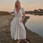 V-neck Lace Short Sleeved Pure Cotton Dress