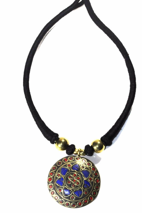 Mosaic Medallion Necklace Colorful Handplaced Brass Pendant BandsCo Straps