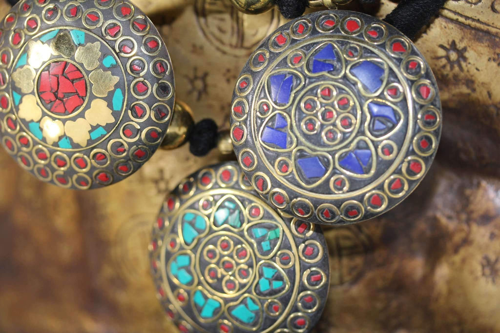Mosaic Medallion Necklace Colorful Handplaced Brass Pendant BandsCo Straps
