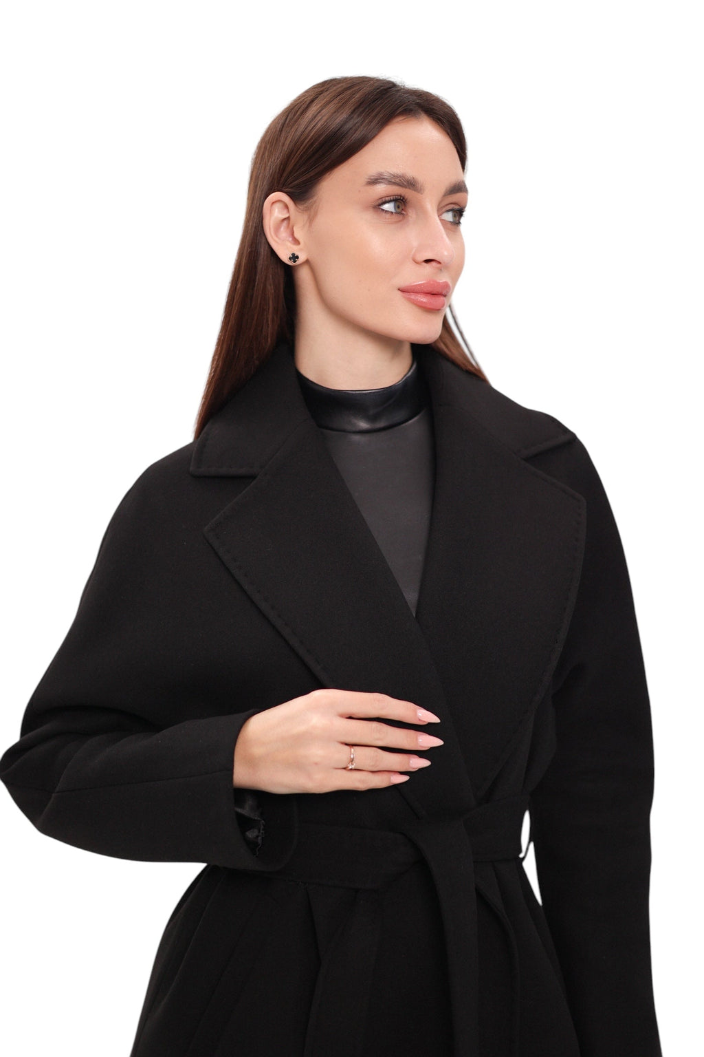 Pre-Order. Re-Stock Ships February 2026. Cambridge Comfort Wraparound Wool Cashmere Coat in Black