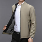 Men's Stand Collar Casual Jacket - Lightweight Middle-Aged Outerwear (Blue/Black/Brown, Sizes 170-195cm) Pi-Mart