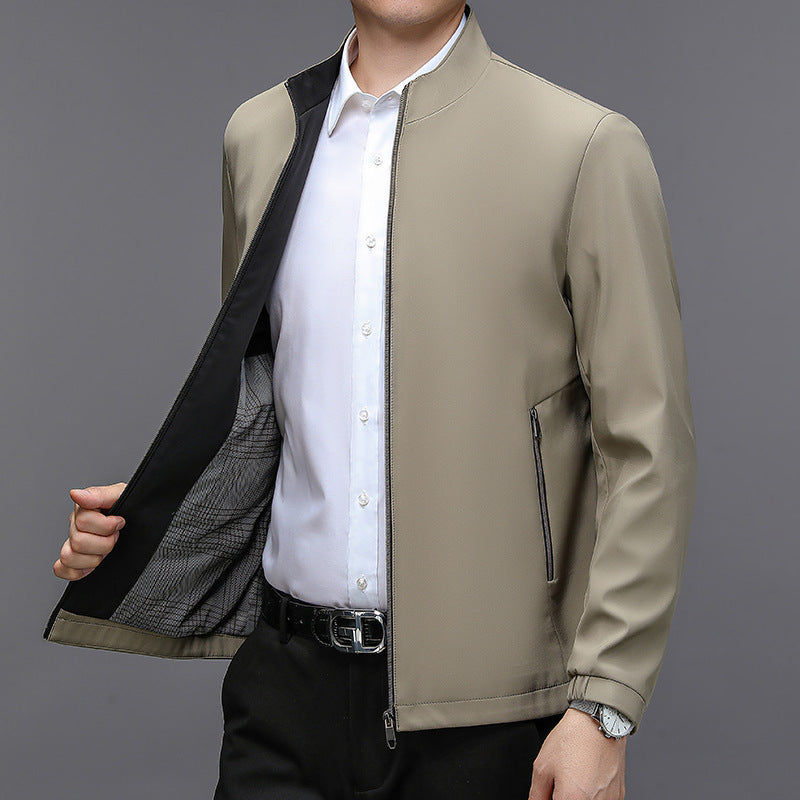 Men's Stand Collar Casual Jacket - Lightweight Middle-Aged Outerwear (Blue/Black/Brown, Sizes 170-195cm) Pi-Mart