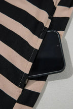 Black Striped Side Pockets T-shirt Maxi Dress