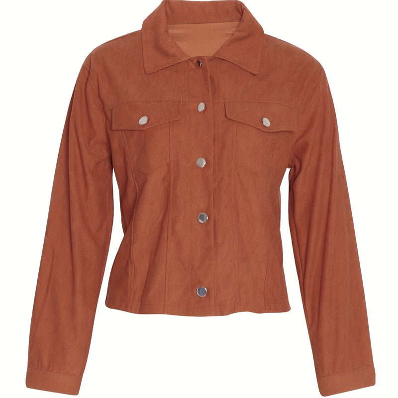Women's Corduroy Long Sleeve Jacket - Casual Button-Up Coat With Flap Pockets Pi-Mart