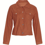 Women's Corduroy Long Sleeve Jacket - Casual Button-Up Coat With Flap Pockets Pi-Mart