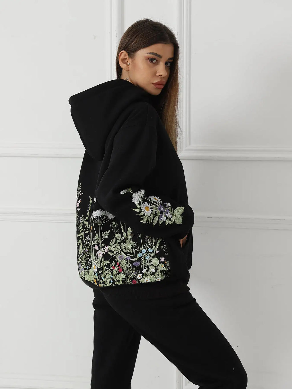 Women's Solid Color Floral Long Sleeved Sweatshirt - SJB-DIAMOND ELITES