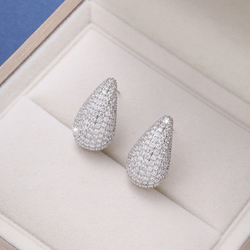Micro-inlaid Diamond Super Flash Water Drop Ear Studs Light Luxury High-end Sense Pi-Mart