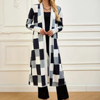 Women's Jacket Color Block Long Outer Sleeve Cardigan Casual Coat Open Front Coat Black - SJB-DIAMOND ELITES