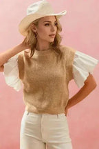 Oh Full Size Ruffled Round Neck Short Sleeve Sweater - SJB-DIAMOND ELITES
