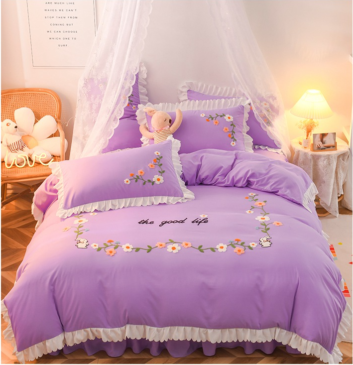 Three-piece Set On Single Bed With Wind Ruffled Duvet Cover Pi-Mart