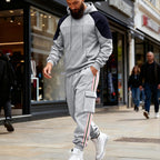 Loose Color-block Textured Hoodie And Sweatpants Casual Set