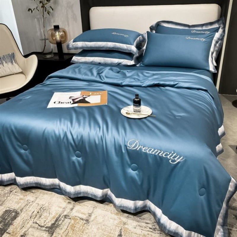 Tencel Summer Cooling Ice Silk Summer Quilt Airable Cover Four-piece Set Pi-Mart