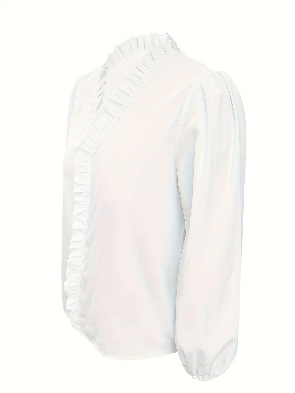 Pure Color Ruffle Hemline Shirt, Casual V-neck Long Sleeve Shirt. - SJB-DIAMOND ELITES
