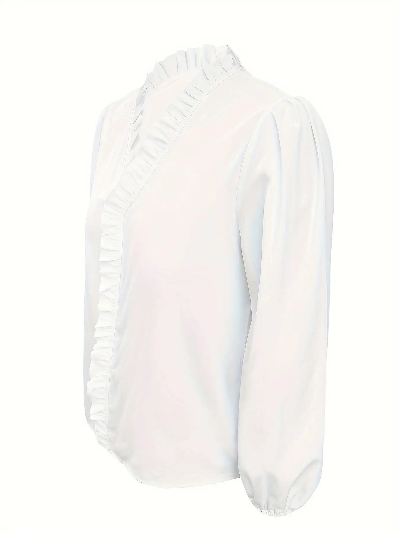 Pure Color Ruffle Hemline Shirt, Casual V-neck Long Sleeve Shirt. - SJB-DIAMOND ELITES