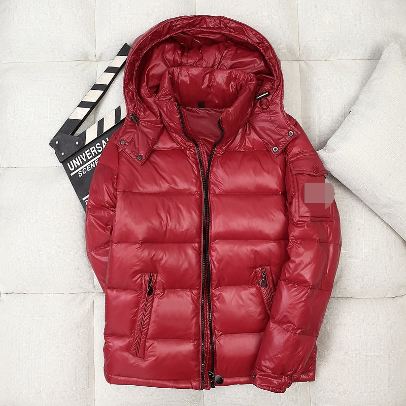 Short Shiny Hooded Couple Thick Warm Jacket White Duck Down Handsome Trend
