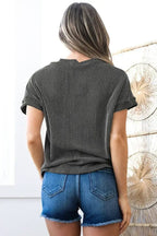 Pink Corded Colorblock Pocket Crew Neck T Shirt