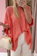 Salmon Rolled Cuff Knit Tee - Oversized Comfort | Femstylo