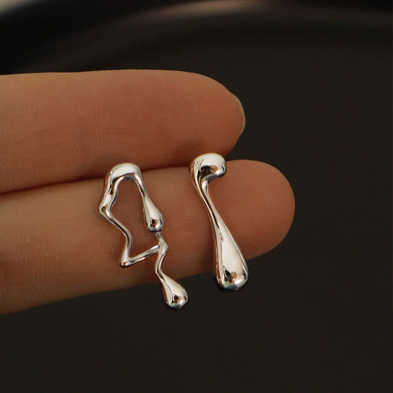 Asymmetrical Liquid Metal Drop Earrings Pi-Mart
