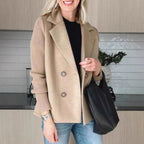 Double Breasted Lapel Jacket Fashion Knitted Sleeves Splicing Design Coat Outerwear Women's Clothing Pi-Mart