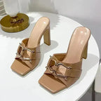 Summer New High-Heeled Women's Shoes Square Head Square Flat With Meta