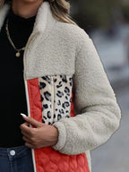 Unique Autumn Leopard Color Block Zip-Up Jacket Trendy Lightweight Jacket with Pockets Charming Winter Jacket