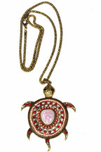 Large Turtle Shimmer Pendant Necklace With Crystal Accents