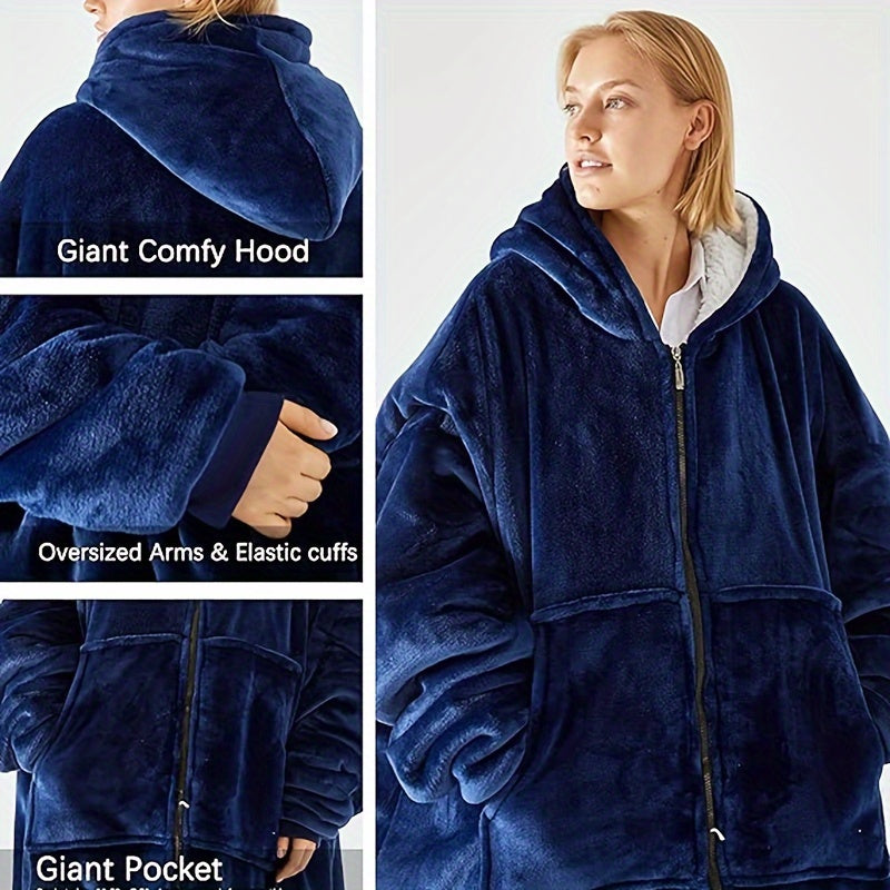 1pc Super Soft Wearable Blanket With Zipper Warm Office Lunch Break Sofa Throw Blanket Shawl Blanket