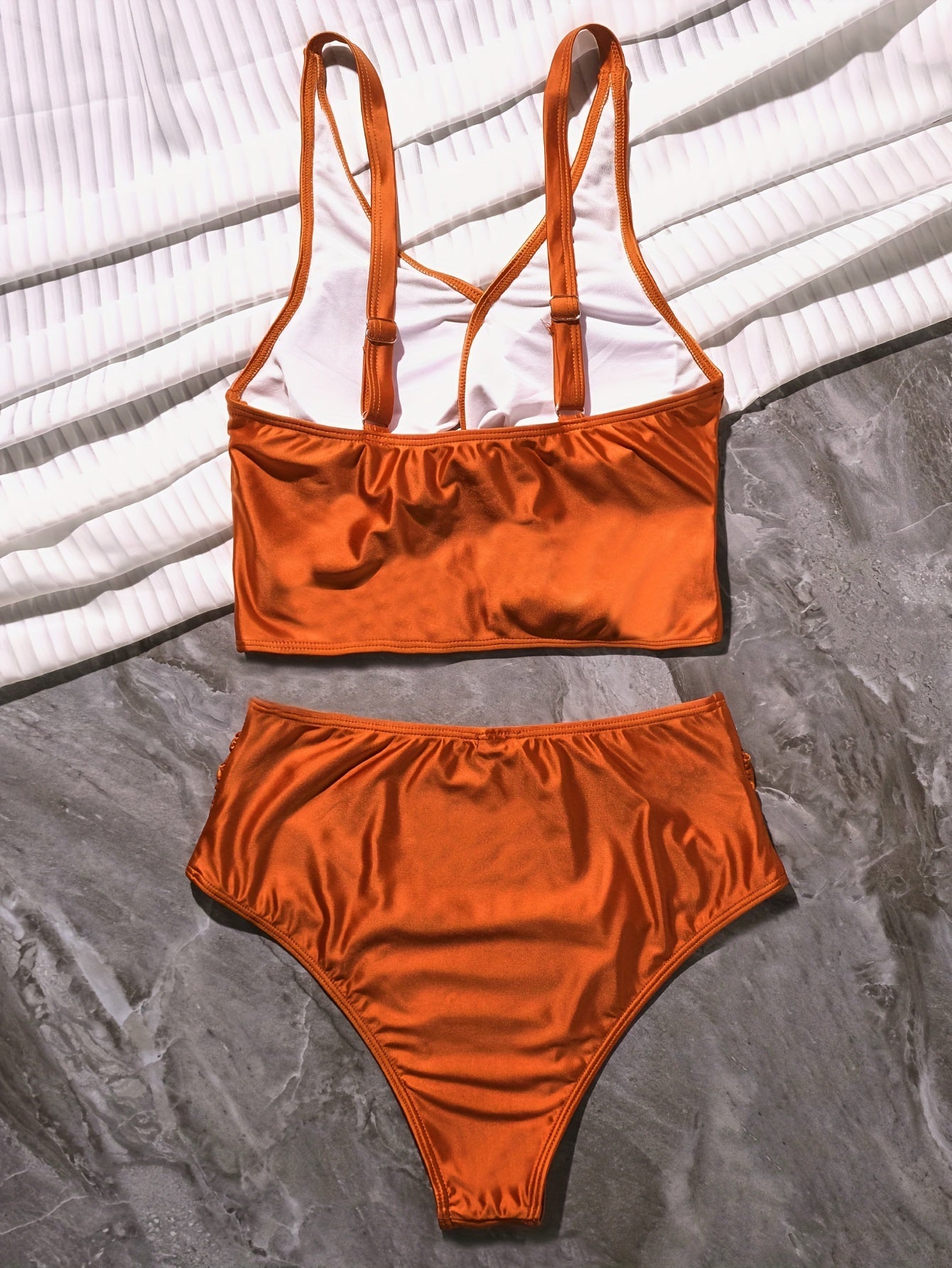 Bikini Solid Black Twist Front High Waist 2 Piece Swimsuit for Women – Stretchy V Neck Bikini Set with Ruched Tummy Control and Cross Strape Detail – Quick Drying Polyamide Swimwear for Beachwear Poolside and Summer Travel Stevvex