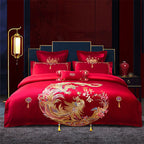 Red Wedding Four-piece Set Wholesale Cotton Wedding Embroidery Bedding Pure Cotton Marriage Bed Xi Quilt Cover Dragon And Phoenix Pi-Mart