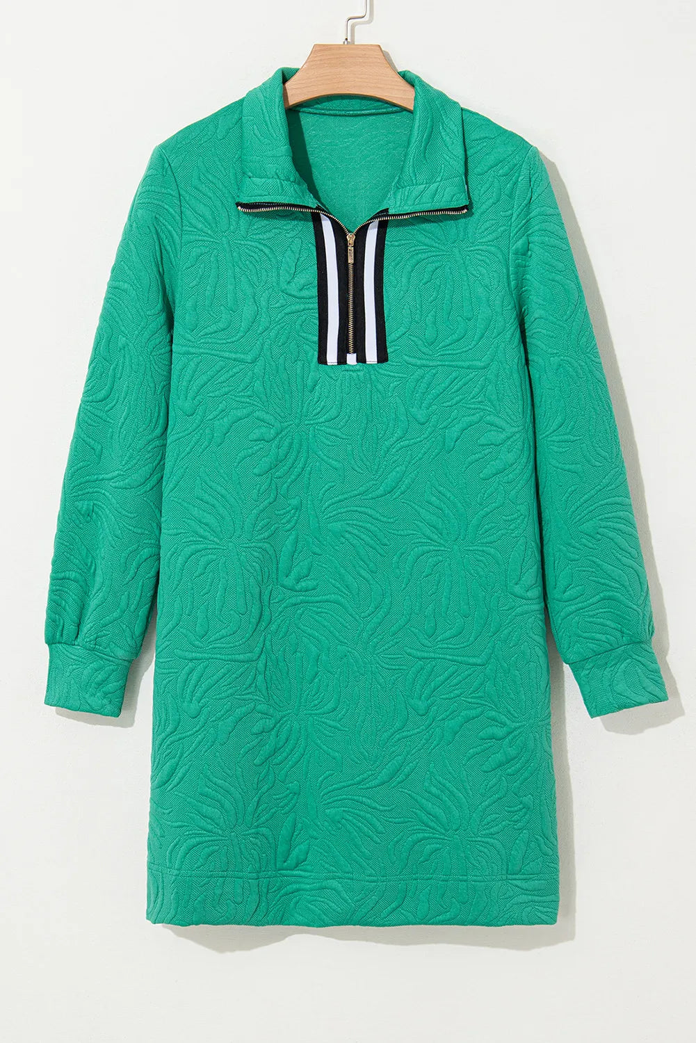 Classic Textured Zip Mini Dress Trendy Long Sleeve Dress for Women Modern Dress Stevvex