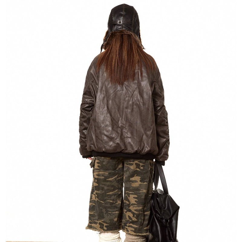American-style Fake Two-piece Suede Bomber Jacket Cotton-padded Jacket Pi-Mart
