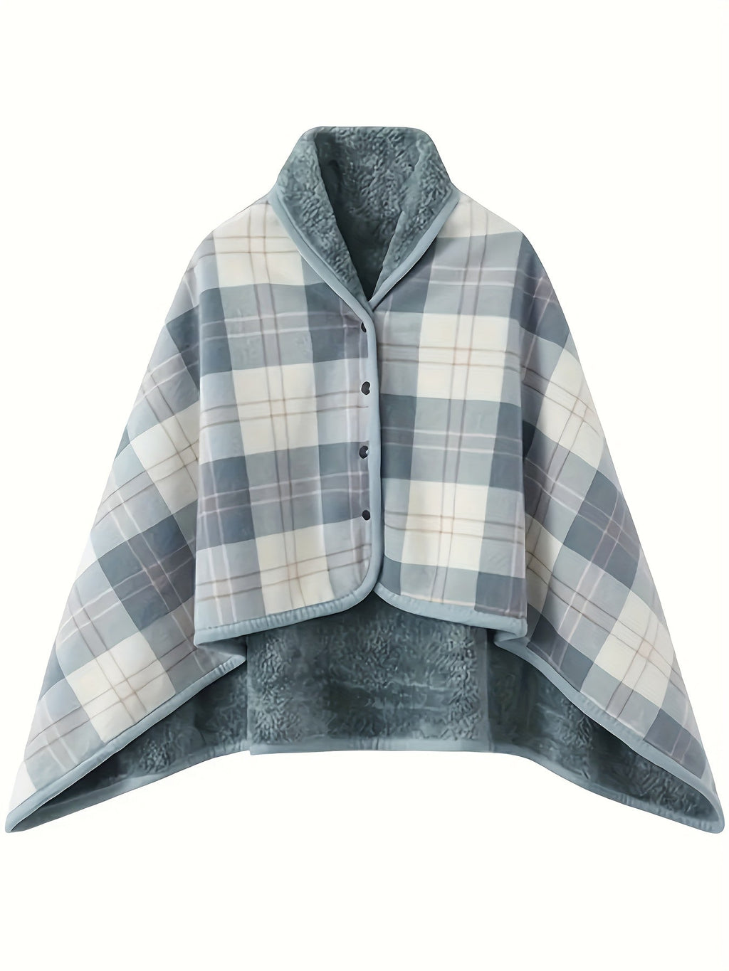 Women'S Casual Plaid Pajama Cape Blanket, V-Neck Sleeveless Knit Fabric with Button Detail, Polyester 100% Flannel, Medium Stretch, All-Season Loose Fit - Thick Heating Office Air-Conditioning Nap Blanket Lootquake LLC