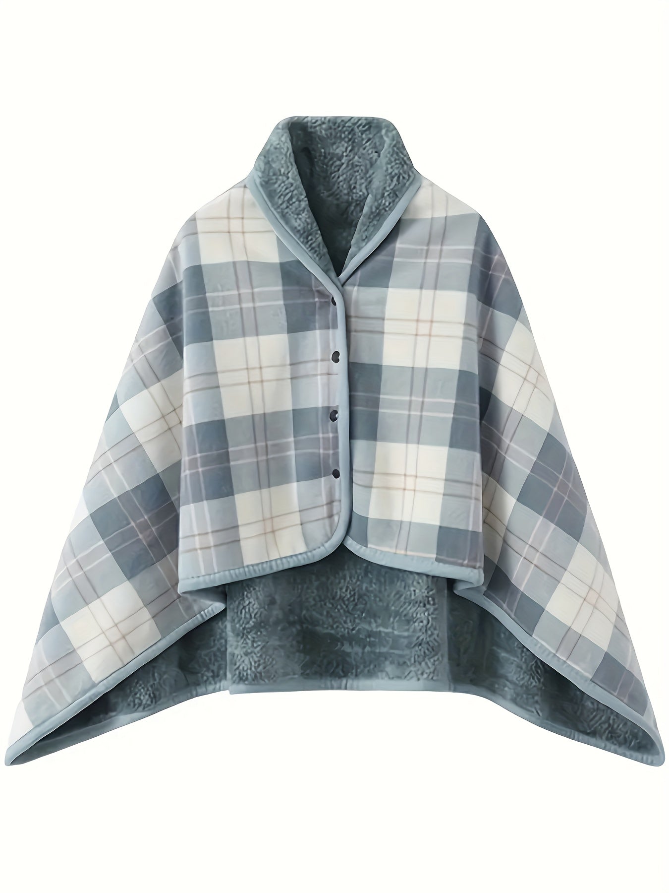 Women'S Casual Plaid Pajama Cape Blanket, V-Neck Sleeveless Knit Fabric with Button Detail, Polyester 100% Flannel, Medium Stretch, All-Season Loose Fit - Thick Heating Office Air-Conditioning Nap Blanket Lootquake LLC