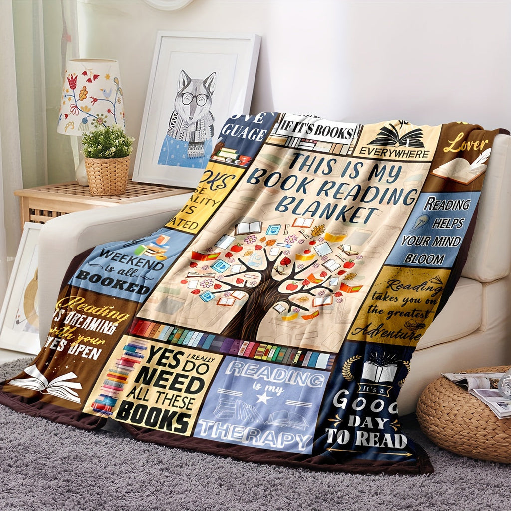 1pc Book Printed Blanket Bookworm, Book Manager, Gift Blanket For Reading Lovers, Home Casual Throw Blanket, Soft Warm Couch Blanket, Bed, Office Lunch Break Blanket, Multi-purpose Blanket For Camping Travel Lootquake LLC