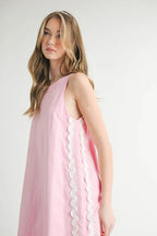 Linen Mix Side Ric Rac A-Line Mini Dress for Women – Casual Mini Dress, Summer Dress, A-Line Dress, Chic Peasant Dress, Vacation Dress, Flattering Fit Dress