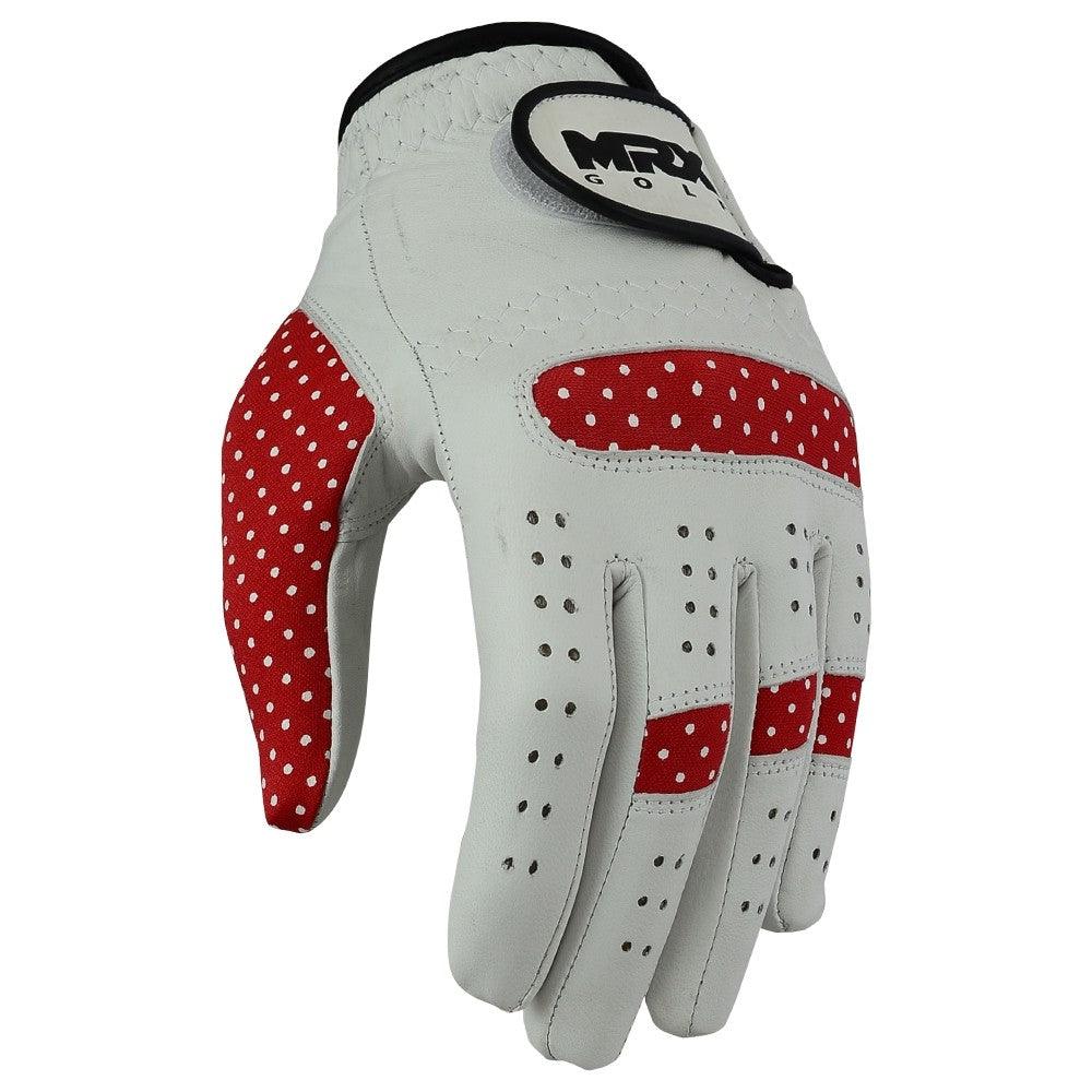 New Women's Golf Gloves Left Hand Cabretta Leather White Red MRX Products