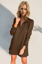 Double Take Textured Zip Long Sleeve Dress Classic Zip-Up Dress for Women Comfortable Outdoor Dress Stevvex