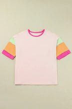 Light Blue Color Block Sleeve Round Neck Oversize Top