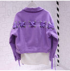 Short Denim Jacket, Bow Tie Jacket Top Purple