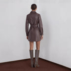 Belted Long-sleeve Leather Trench Fashionable Women's Coat Pi-Mart