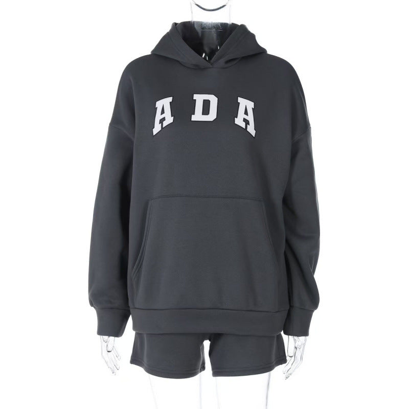 Casual And Versatile Letter Loose Hoodie With Fleece Lining For Women