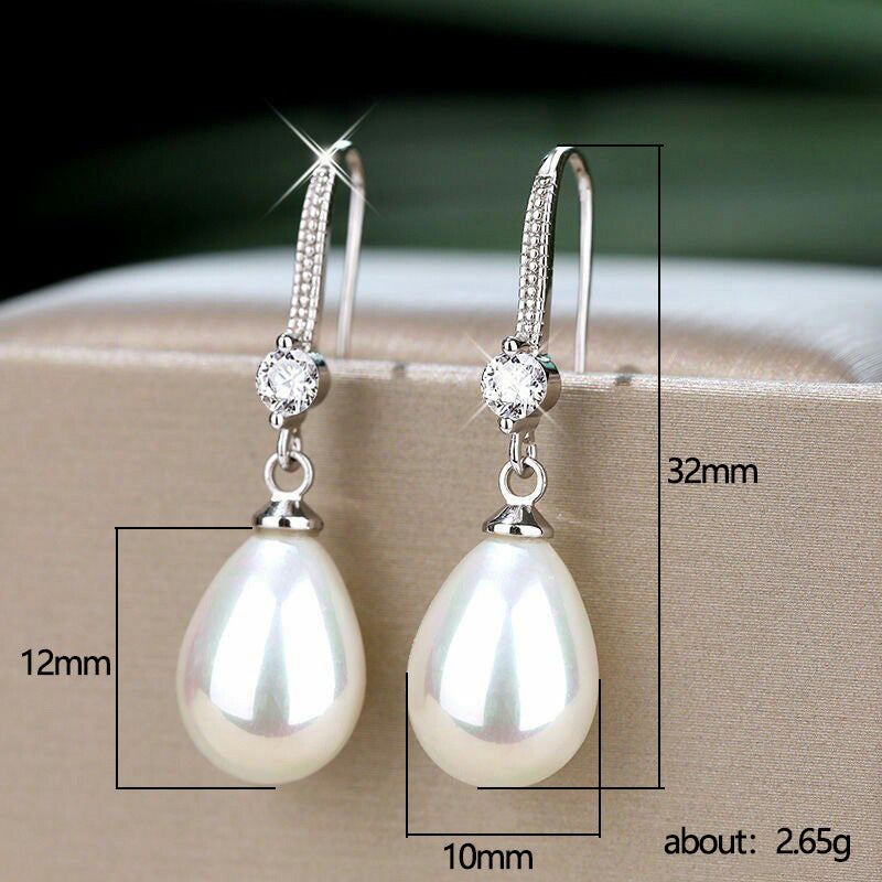 Women's Elegant Drop-shaped Imitation Pearl Long Earrings Pi-Mart