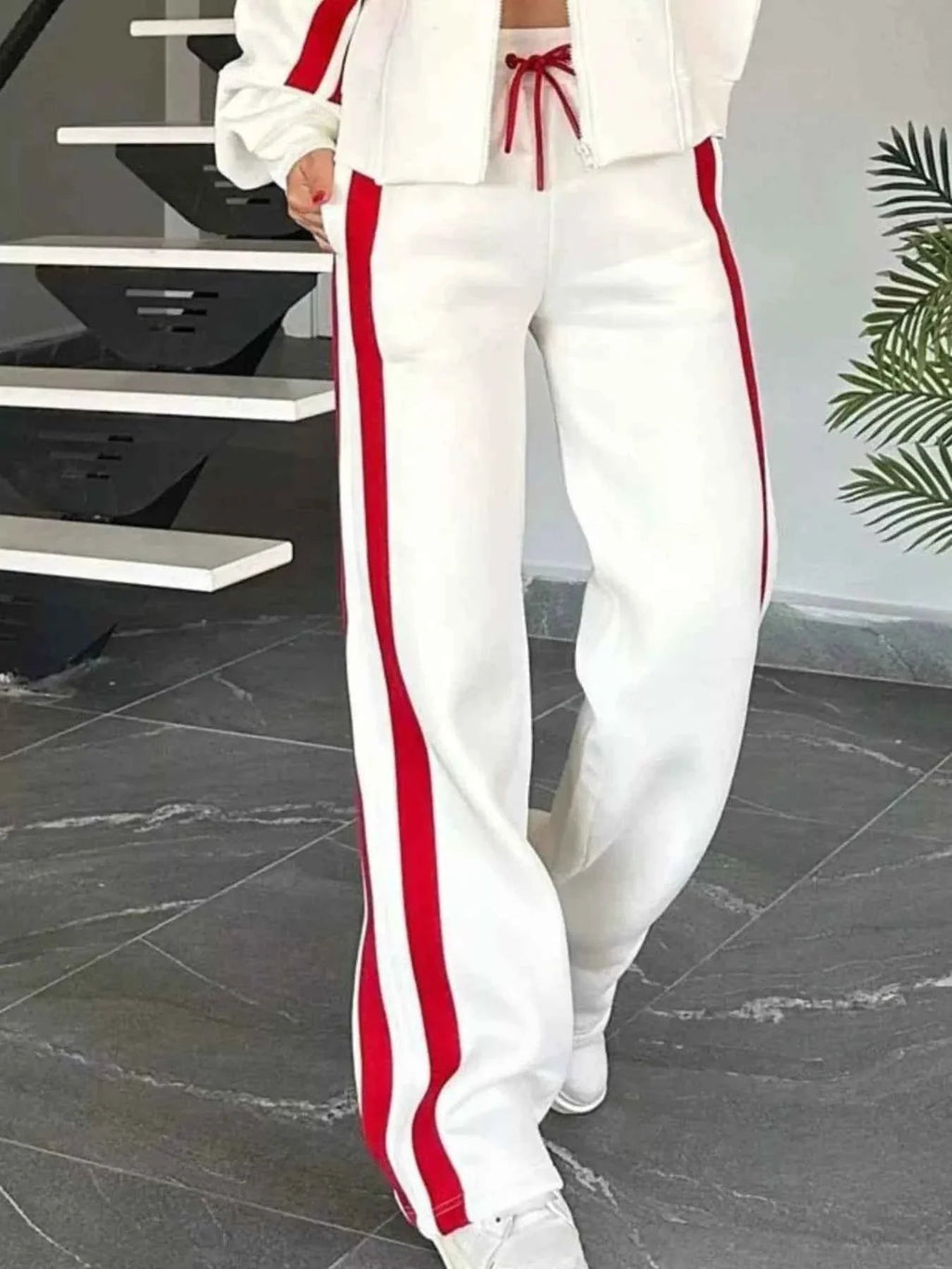 Plus Stripes Zip Set: Full-Size Comfort Duo THRIXINE