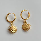 18K Gold Earrings Temperament Light Luxury Sun Element Trend Pendant Earrings Titanium Steel Plated Pi-Mart
