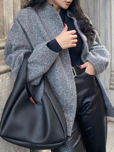 Autumn Casual Full Size Drop Shoulder Snap Down Jacket with Buttoned Front and Pockets Stevvex