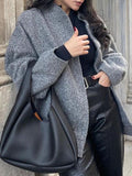 Autumn Casual Full Size Drop Shoulder Snap Down Jacket with Buttoned Front and Pockets Stevvex