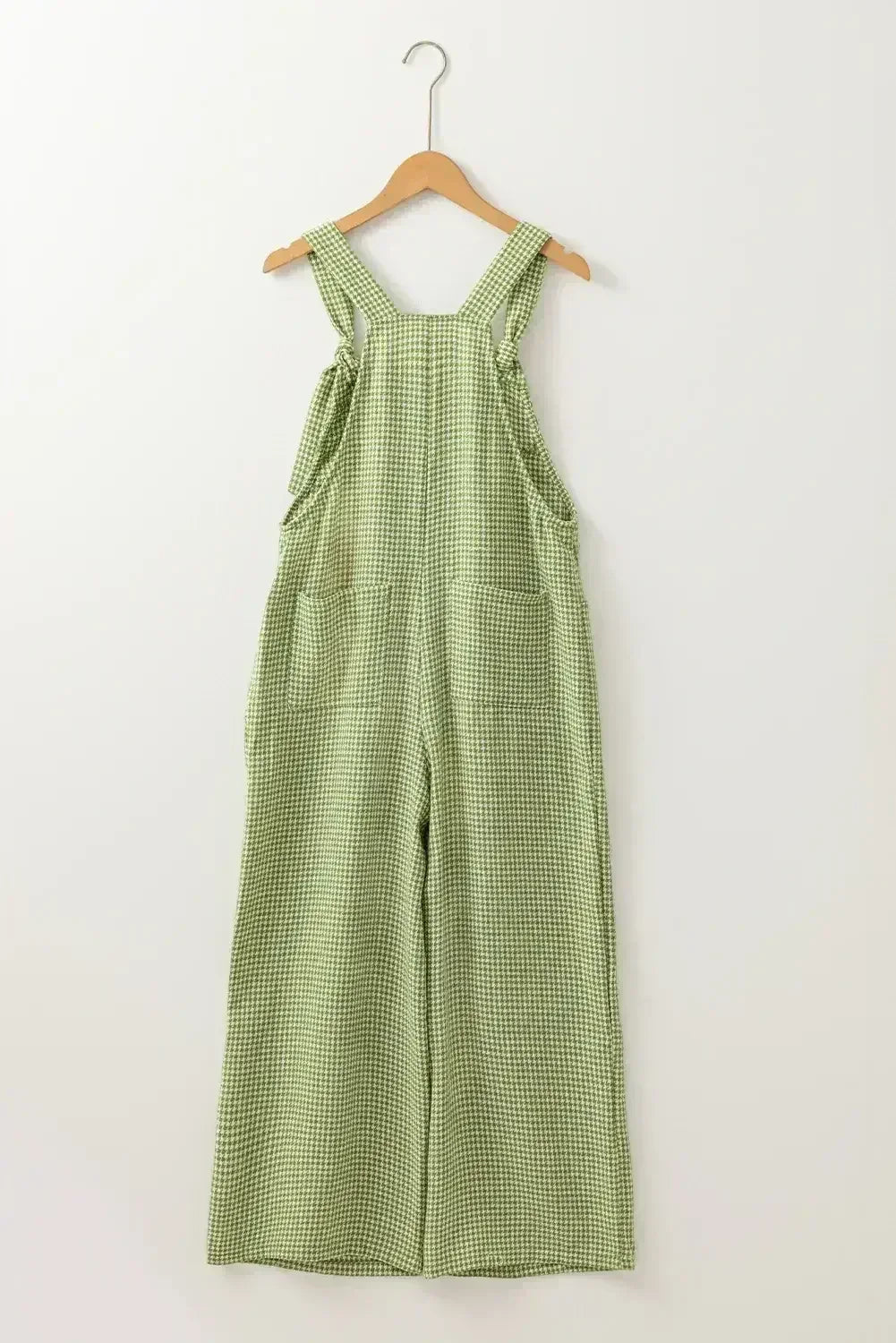 Green Gingham Wide Leg Pockets Loose Overall