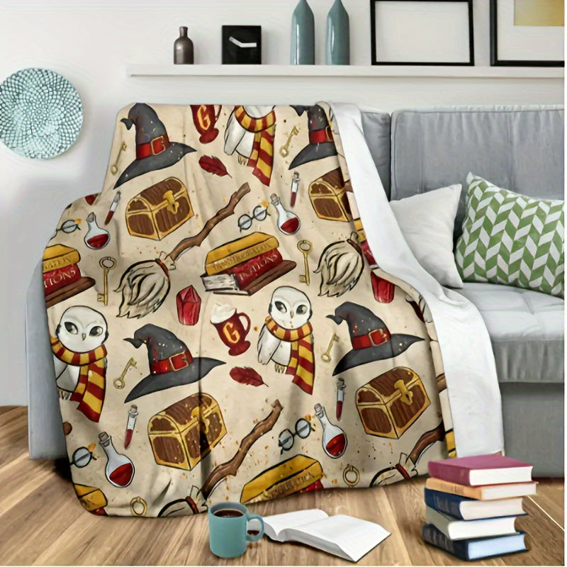 1pc Flannel Digital Printed Throw Blanket Sofa Blanket, Home Leisure Blanket, Air Conditioning Blanket, Nap Blanket, Soft And Comfortable Halloween Cute Hat Cat White Ghost Bat Pumpkin Bed Blanket Lootquake LLC