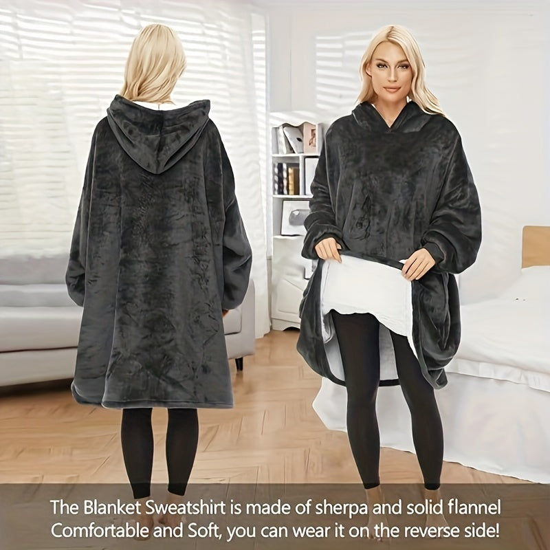 1pc, Soft And Comfortable Large Pocket Hooded Blanket, Exquisite Design, Warm Wearable Blanket For Sofa Living Room Bed Indoor And Outdoor