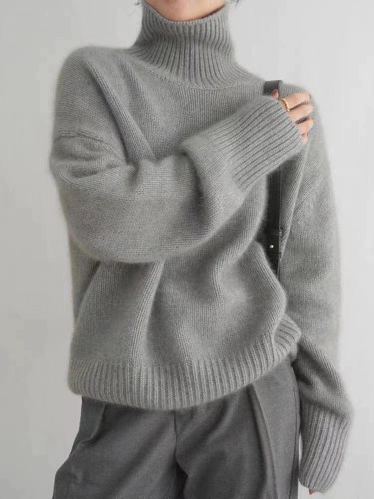 High-neck Women's Loose Versatile Knit Pullover Sweater Pi-Mart
